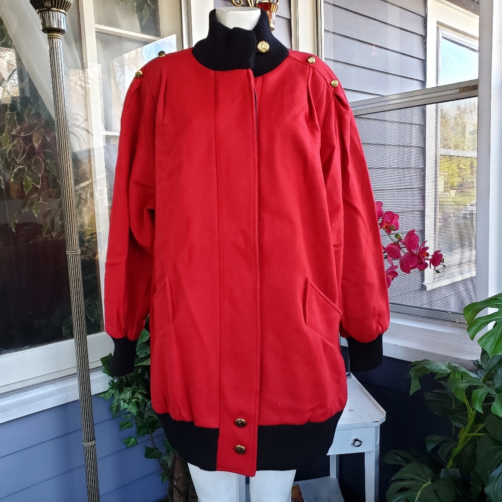 Vintage Gold Lion Button Details Pleated Wool Blend Lined Coat By Herman Kay